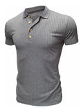 Men's Gray Textured Polo Shirt - Modern Fit