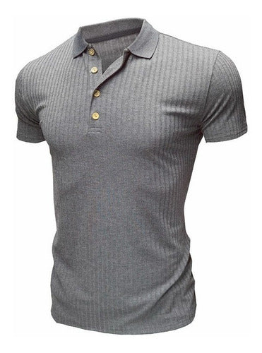 Men's Gray Textured Polo Shirt - Modern Fit