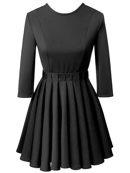 Classic Black Fit-and-Flare Dress with Belt